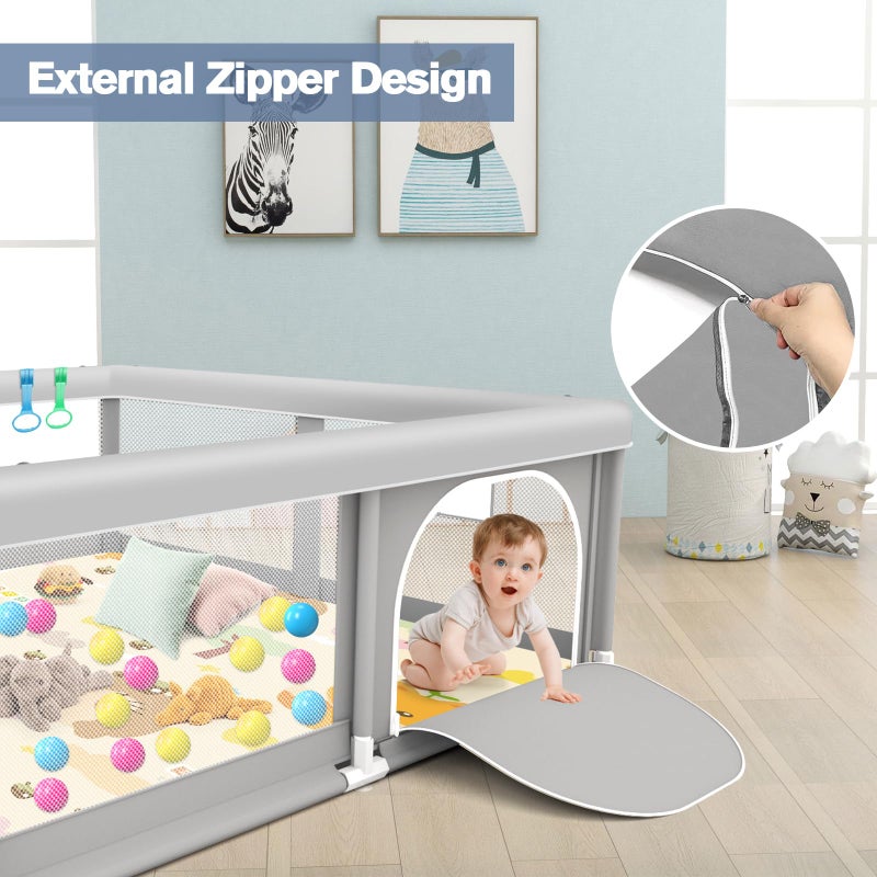 Jaobeem Baby Playpen with Mat, 50 x 50 inch, PlayPen for Babies and Toddlers, Sturdy Safety Play Pen with Soft Breathable Mesh (Ball and Pull Rings Included) - Image 5