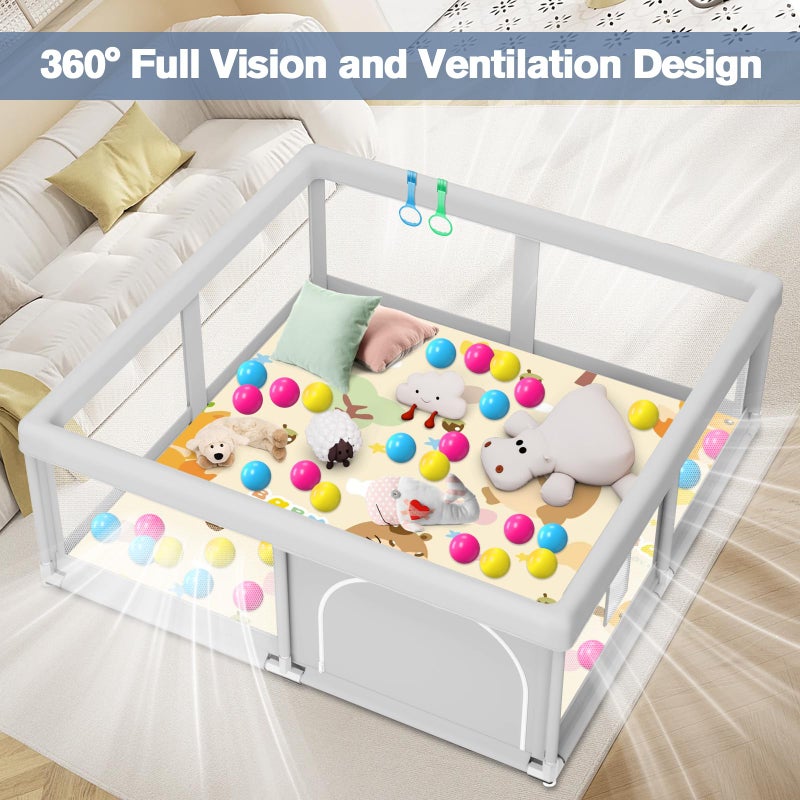 Jaobeem Baby Playpen with Mat, 50 x 50 inch, PlayPen for Babies and Toddlers, Sturdy Safety Play Pen with Soft Breathable Mesh (Ball and Pull Rings Included) - Image 4