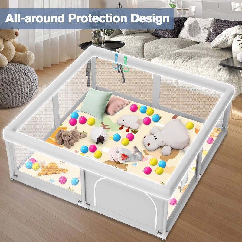 Jaobeem Baby Playpen with Mat, 50 x 50 inch, PlayPen for Babies and Toddlers, Sturdy Safety Play Pen with Soft Breathable Mesh (Ball and Pull Rings Included) - Image 3