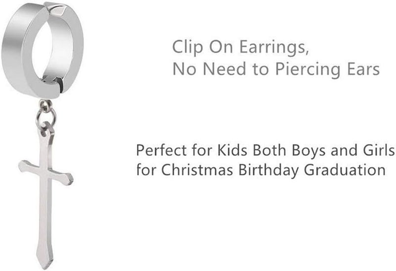 CCBFY Non-pierced Earrings Set for Men Women Cross Titanium Steel Hoop Dangle Clip On Earring - Image 1