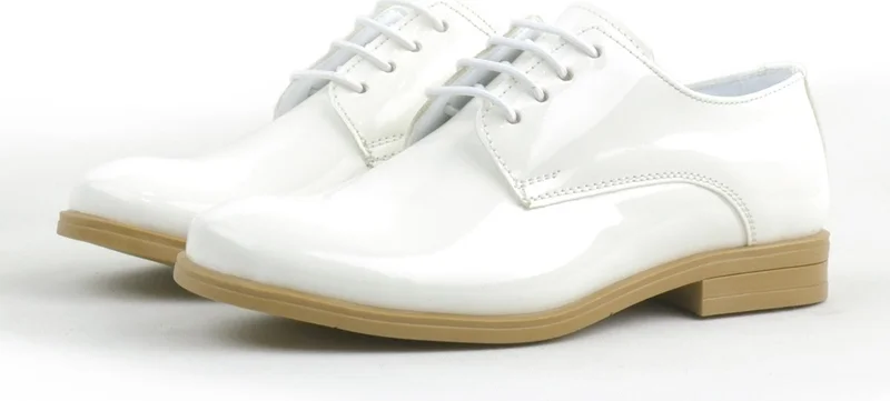 Rakerplus White Patent Leather Lace-up Oxford Kids School Shoes