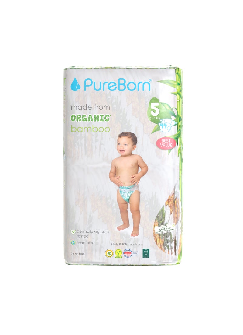 PureBorn Organic Baby Tape Style Diapers Size-5 11-18 kg Pineapple Print 44 Diapers - Image 1
