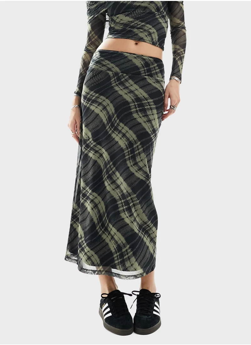 Reclaimed Vintage Mesh Detailed Checked Skirt