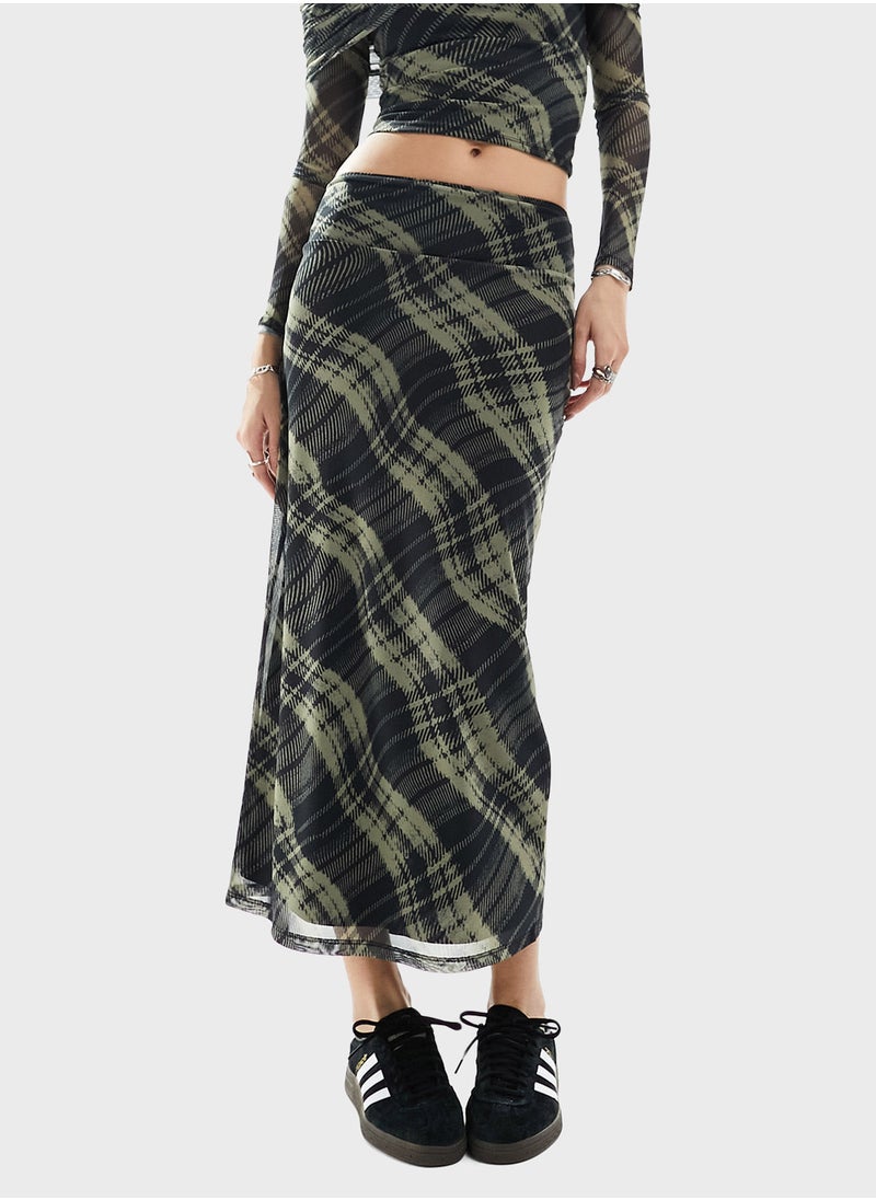 Reclaimed Vintage - Mesh Detailed Checked Skirt - Image 1