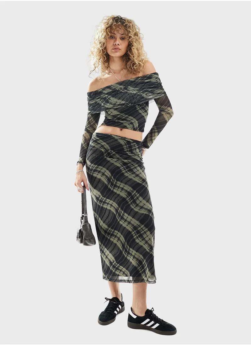 ريكلايمد فينتدج Mesh Detailed Checked Skirt
