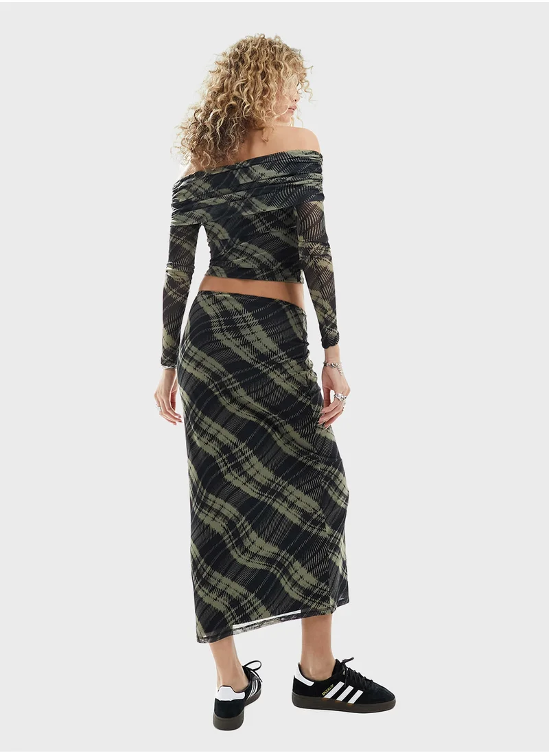 Reclaimed Vintage Mesh Detailed Checked Skirt