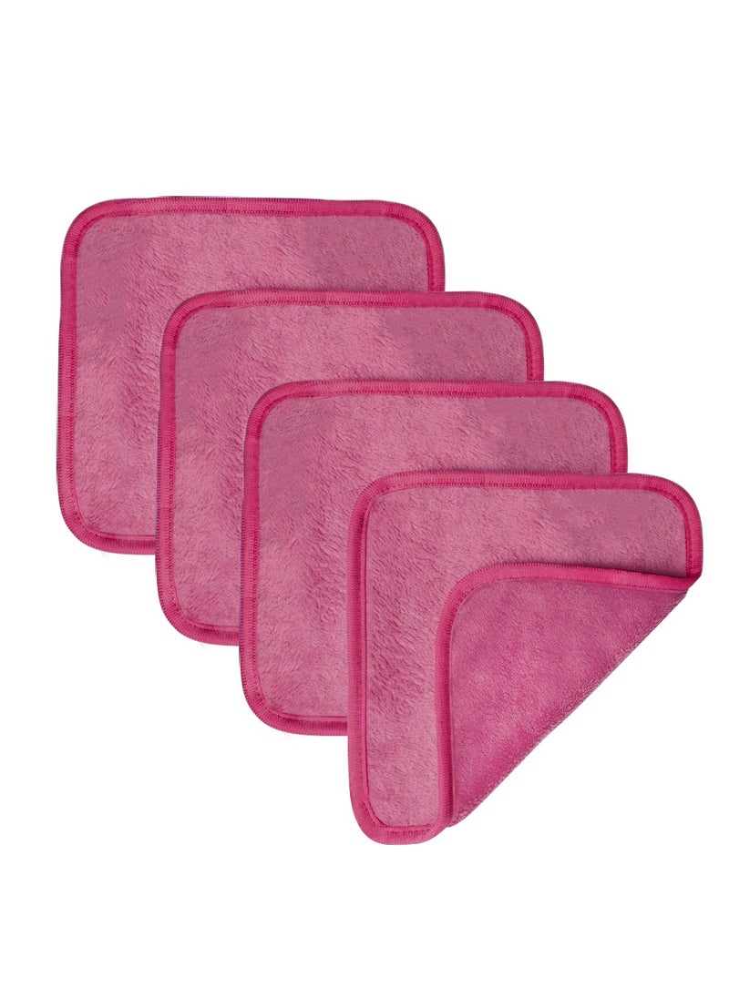 Wownect Makeup Remover Cloth Reusable Microfiber Face Towel Washable, Square Facial Cleansing Cloths [4 Per Pack] - Pink 
