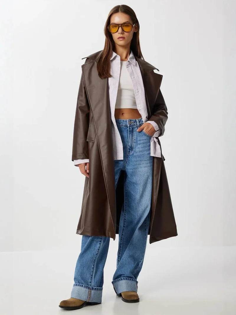 Lovely Istanbul ISTANBUL Long Faux Leather Trench Coat