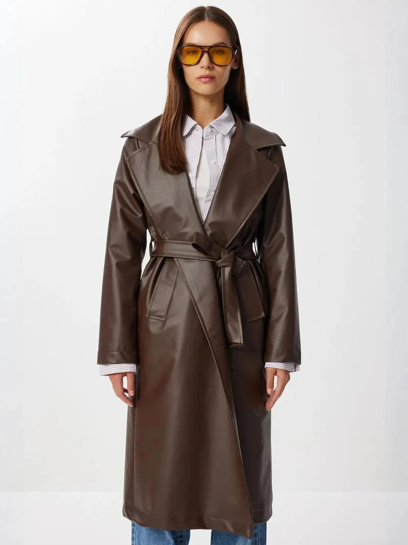 Lovely Istanbul ISTANBUL Long Faux Leather Trench Coat