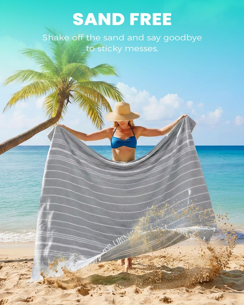 Antfuny Giant Huge Thin Boho Throw Blanket Turkish Beach Blanket Towel Jumbo Extra Large XL XXL Big Oversized Outdoor Picnic Accessories Airplane Travel Essentials Camping Gears Must Haves Yard Yoga Mat Grey - Image 3