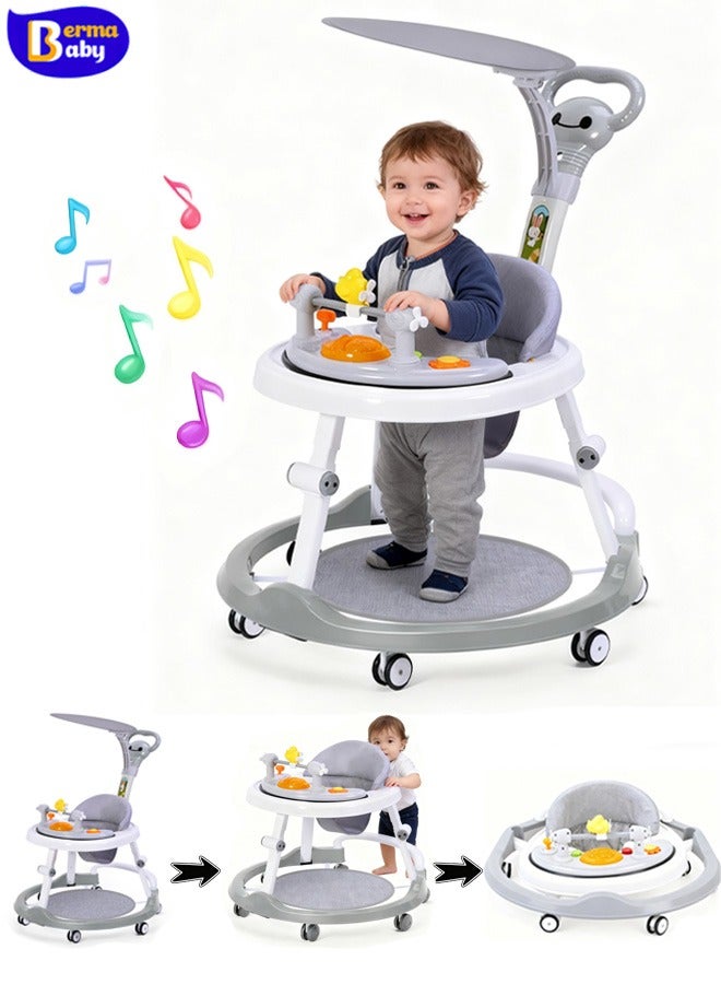 Berma Baby مشاية أطفال قابلة للطي ومتعددة الوظائف، مشاية أطفال قابلة للطي للأولاد والبنات، مشاية أطفال 3 في 1، تعلم الجلوس أو الدفع، سرعة قابلة للتعديل، مصد أمان للعجلة الخلفية، مقعد قابل للإزالة (رمادي - فاخر) - Image 1