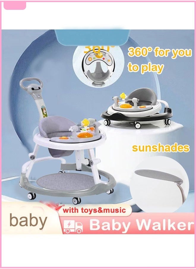 Berma Baby - Foldable Multi-Function Baby Walker, Foldable Boy and Girl Baby Walker, 3-in-1 Toddler Walker, Learning to Sit or Push, Adjustable Speed, Rear Wheel Safety Bumper, Removable Seat (Gray - Deluxe) - Image 1