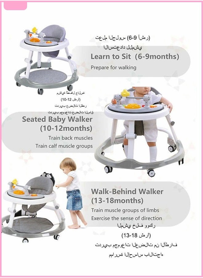 Berma Baby Foldable Multi-Function Baby Walker, Foldable Boy and Girl Baby Walker, 3-in-1 Toddler Walker, Learning to Sit or Push, Adjustable Speed, Rear Wheel Safety Bumper, Removable Seat (Gray - Deluxe)  - Image 3