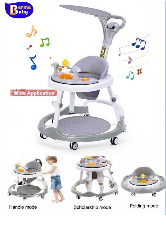 Berma Baby Foldable Multi-Function Baby Walker, Foldable Boy and Girl Baby Walker, 3-in-1 Toddler Walker, Learning to Sit or Push, Adjustable Speed, Rear Wheel Safety Bumper, Removable Seat (Gray - Deluxe)  - Image 1