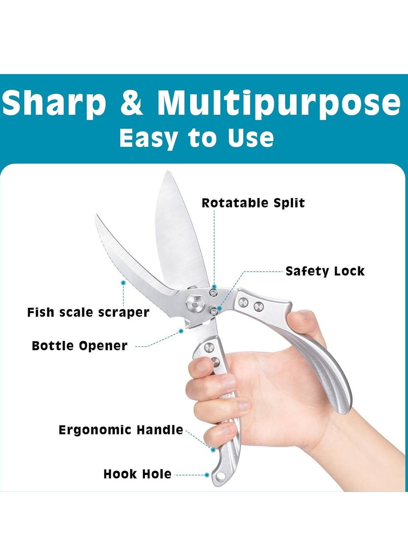 موثوقية التنبؤ مقص المطبخ شديد التحمل، مقص مطبخ من الفولاذ المقاوم للصدأ لجميع الأغراض، مقص مطبخ من الفولاذ المقاوم للصدأ للدجاج والعظام واللحوم والديك الرومي والأسماك، مقص لتقطيع الطعام، آمن للغسل في غسالة الأطباق (فضي) - Image 2