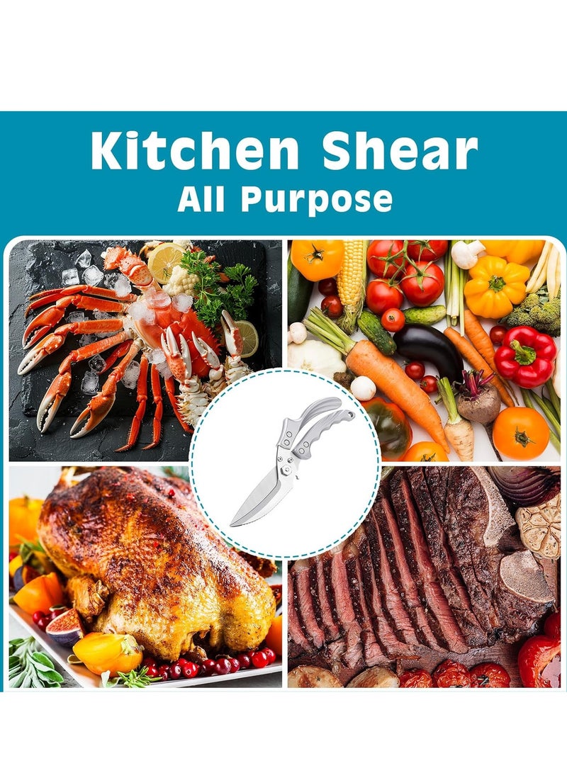 موثوقية التنبؤ مقص المطبخ شديد التحمل، مقص مطبخ من الفولاذ المقاوم للصدأ لجميع الأغراض، مقص مطبخ من الفولاذ المقاوم للصدأ للدجاج والعظام واللحوم والديك الرومي والأسماك، مقص لتقطيع الطعام، آمن للغسل في غسالة الأطباق (فضي) - Image 5