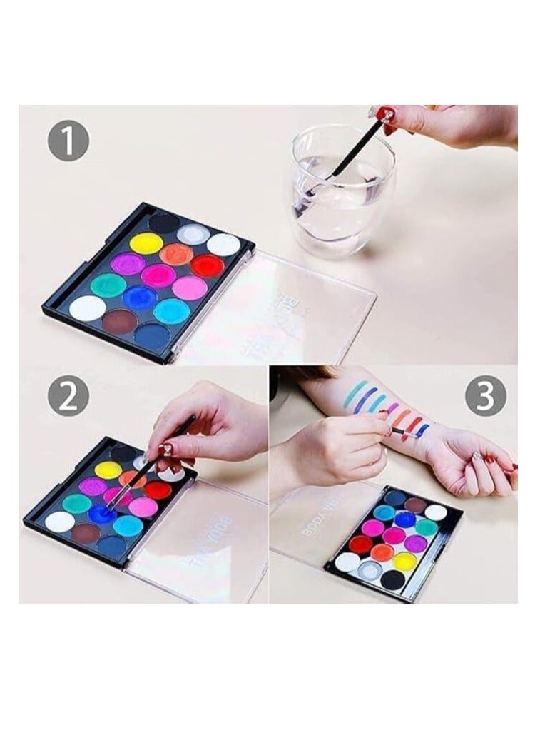 Meetion Kids Face Paint Kit-15 Colours Non-Toxic Professional Face Paint Palette Washable Safe Facepainting for Halloween Party, Body Painting Face Paint Set for Adults Children - Image 4