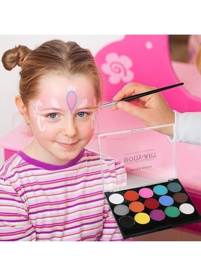 Meetion Kids Face Paint Kit-15 Colours Non-Toxic Professional Face Paint Palette Washable Safe Facepainting for Halloween Party, Body Painting Face Paint Set for Adults Children - Image 2