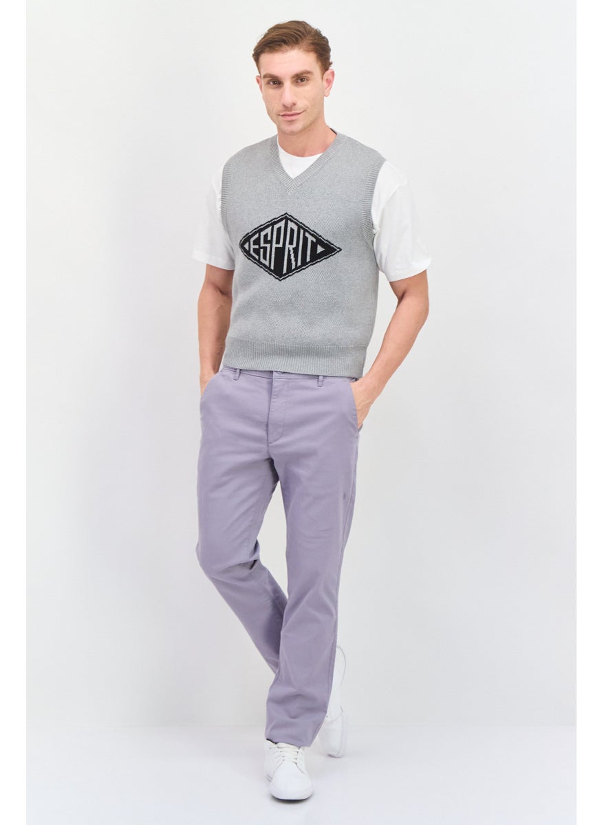 ESPRIT Men V-Neck Sleeveless Textured Sweater Vest, Grey  - Image 4