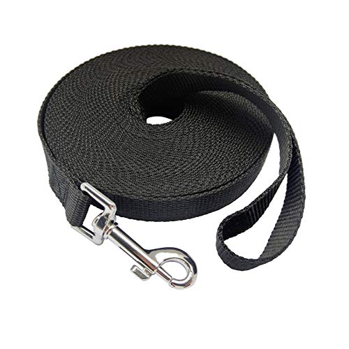 MANDAO Nylon Training Dog Leash for Small Medium Large Dogs, 15ft 20ft 30ft 50ft Long Leash Dog/Puppy Lead for Obedience Recall Training, Camping (1" x 50ft, Black) - Image 1