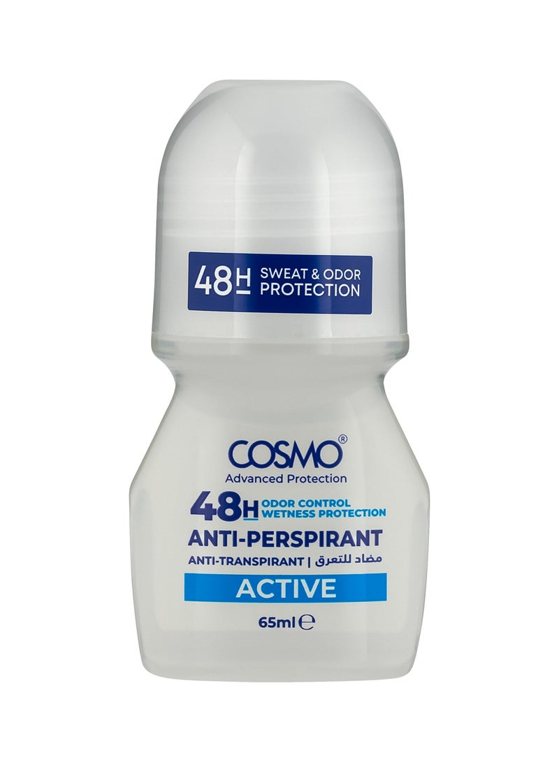 Cosmo Skin Care Active Antiperspirant Roll On 65ml, 48H Protection, Anti-Transpirant, Sweat & Odor Control, Wetness Protection, Deodorant