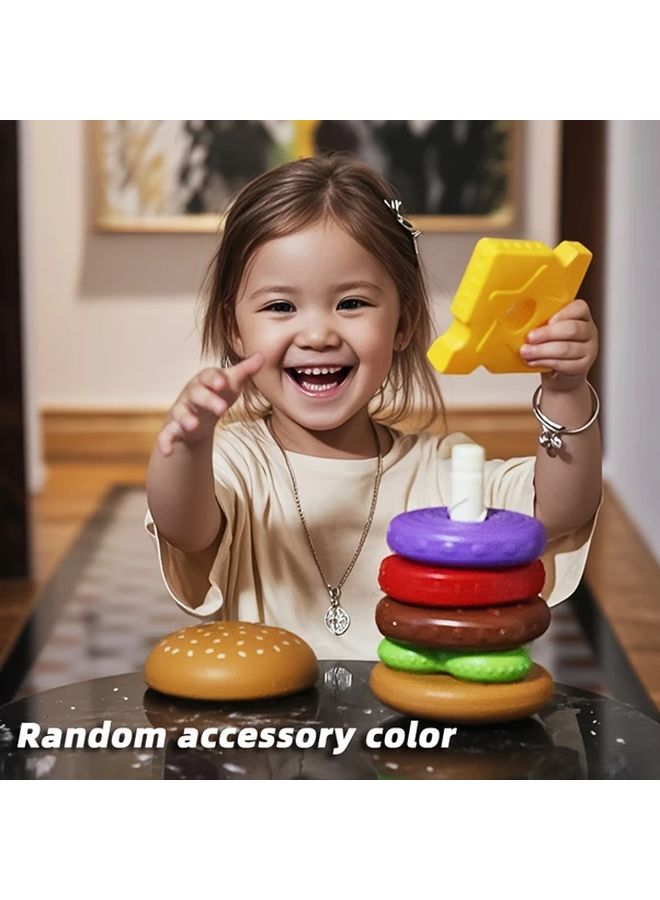Burger Tower Stacking Puzzle Educational Toy For Toddlers Hand Eye Coordination - Image 1