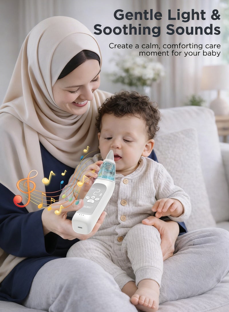 ULHYC Upgraded Electric Baby Nasal Aspirator – Large Flow, 3 Suction Levels, Rechargeable, Soft Silicone Tip, Soothing Music & Lights for Infants & Toddlers - Image 5