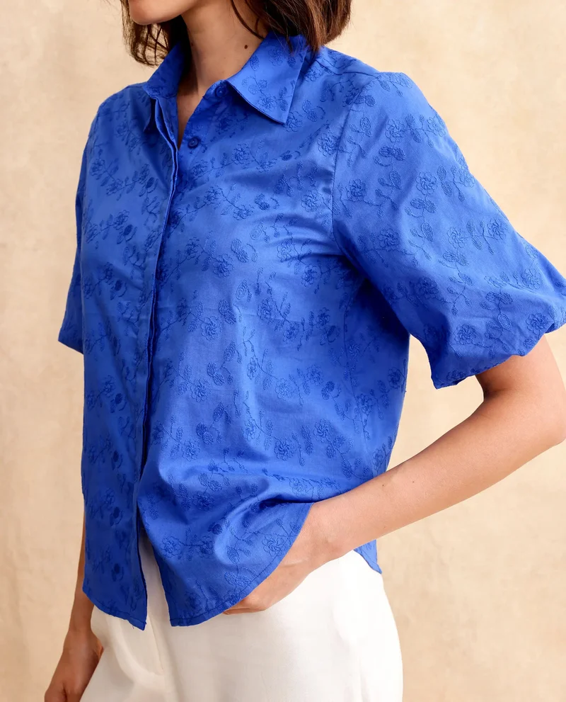 Rareism Women's Balloon Sleeve Plain Shirt