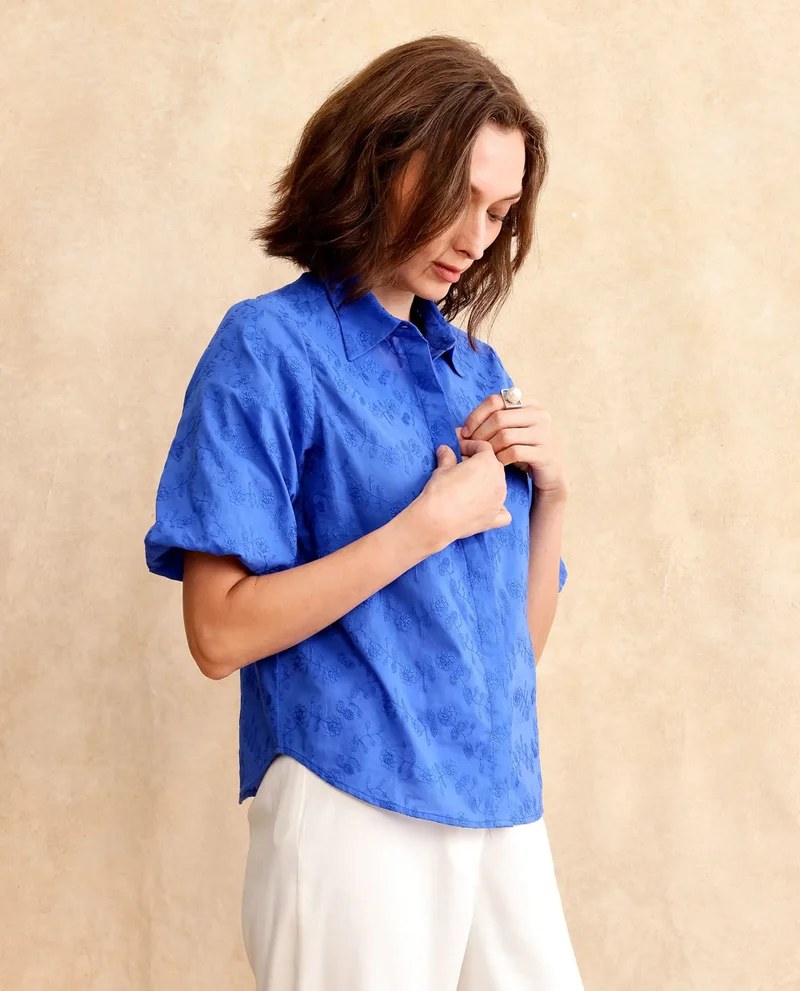 Rareism Women's Balloon Sleeve Plain Shirt