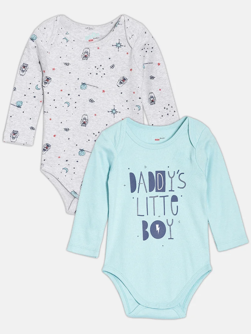 Broon Broon Infant Boys Grey and Mint Green Printed Organic Cotton Full Sleeve Bodysuit