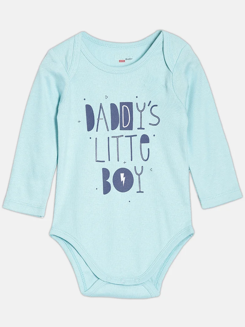 Broon Broon Infant Boys Grey and Mint Green Printed Organic Cotton Full Sleeve Bodysuit