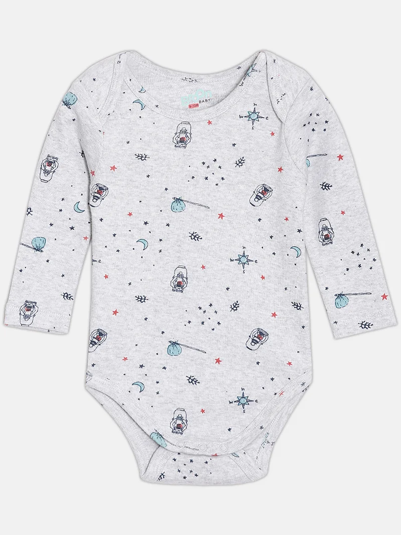 Broon Broon Infant Boys Grey and Mint Green Printed Organic Cotton Full Sleeve Bodysuit