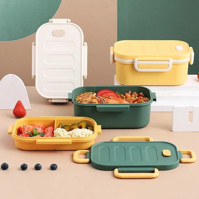 TEMSON Thermal Insulation Double Layer Lunch Boxes Reusable Freezer Safe 2 Layer Portion Snack Containers for Adults and Kids-1000ml(LB-8825) (Yellow) - Image 2