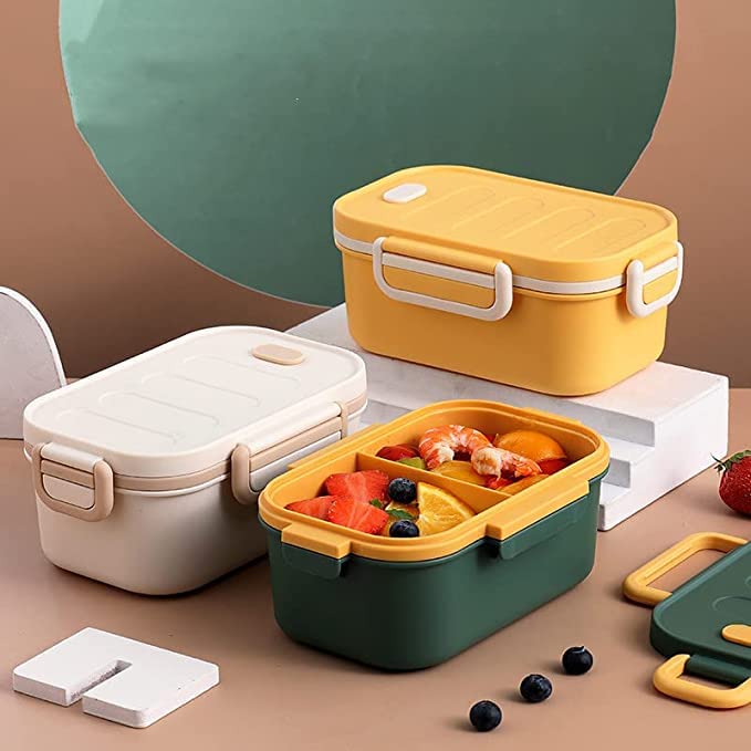TEMSON Thermal Insulation Double Layer Lunch Boxes Reusable Freezer Safe 2 Layer Portion Snack Containers for Adults and Kids-1000ml(LB-8825) (Yellow) - Image 4