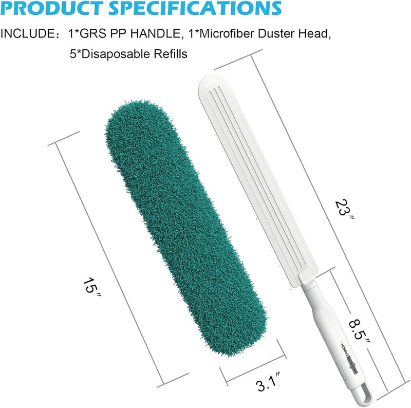 EHOMGUI Microfiber Duster, Feather Duster, Dusters for Cleaning, Washable Dusters with Reusable Microfiber Head, Feather Dusters for Cleaning Cobweb, Blinds, Furniture, Cars-Green - Image 2