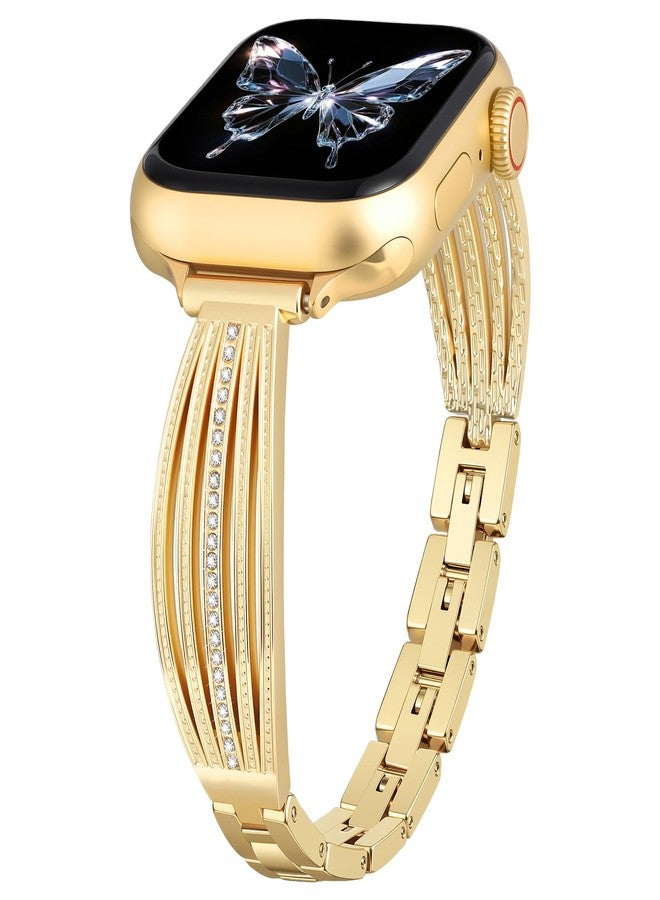 AIRSPO Slim Gold Band Compatible with Apple Watch 38mm/40mm/41mm/42mm Gold Apple Watch Bands for Women Jewelry Bracelet with Bling Diamond for iWatch Bands (Series 11 10 9 8 7 6 5 4 3 SE) - Image 1