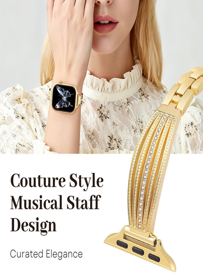 AIRSPO Slim Gold Band Compatible with Apple Watch 38mm/40mm/41mm/42mm Gold Apple Watch Bands for Women Jewelry Bracelet with Bling Diamond for iWatch Bands (Series 11 10 9 8 7 6 5 4 3 SE) - Image 3
