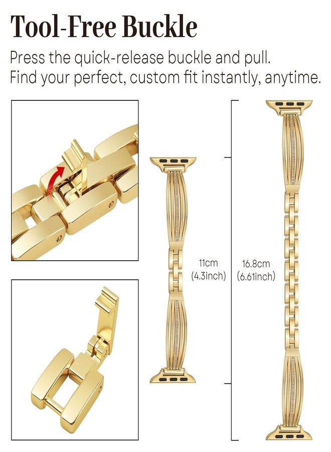 AIRSPO Slim Gold Band Compatible with Apple Watch 38mm/40mm/41mm/42mm Gold Apple Watch Bands for Women Jewelry Bracelet with Bling Diamond for iWatch Bands (Series 11 10 9 8 7 6 5 4 3 SE) - Image 4