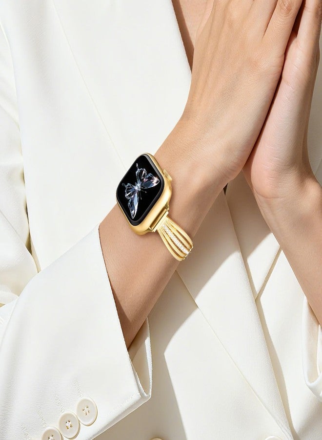 AIRSPO Slim Gold Band Compatible with Apple Watch 38mm/40mm/41mm/42mm Gold Apple Watch Bands for Women Jewelry Bracelet with Bling Diamond for iWatch Bands (Series 11 10 9 8 7 6 5 4 3 SE) - Image 5