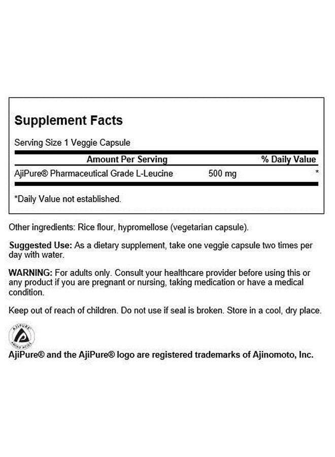 Swanson Amino Acid Ajipure L-Leucine Pharmaceutical Grade 500 Milligrams 60 Veg Capsules - Image 2