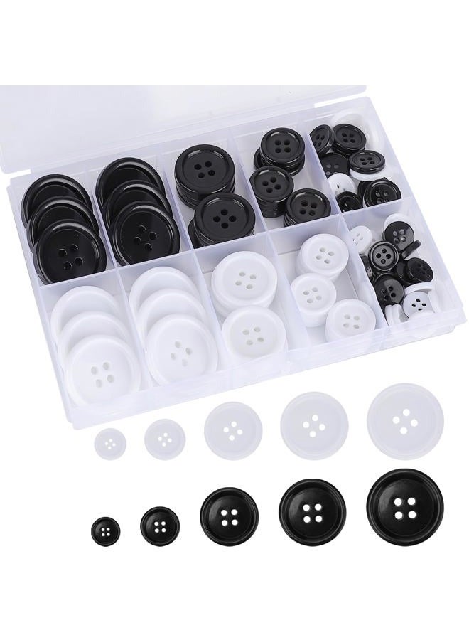 kidoom 100 Pcs Premium Mixed Resin Sewing Buttons, kidoom Eco-Friendly 4-Hole Craft Buttons, 5 Sizes of Black Buttons Suitable for Sewing, DIY and Holiday Decoration(Black & White) - Image 1
