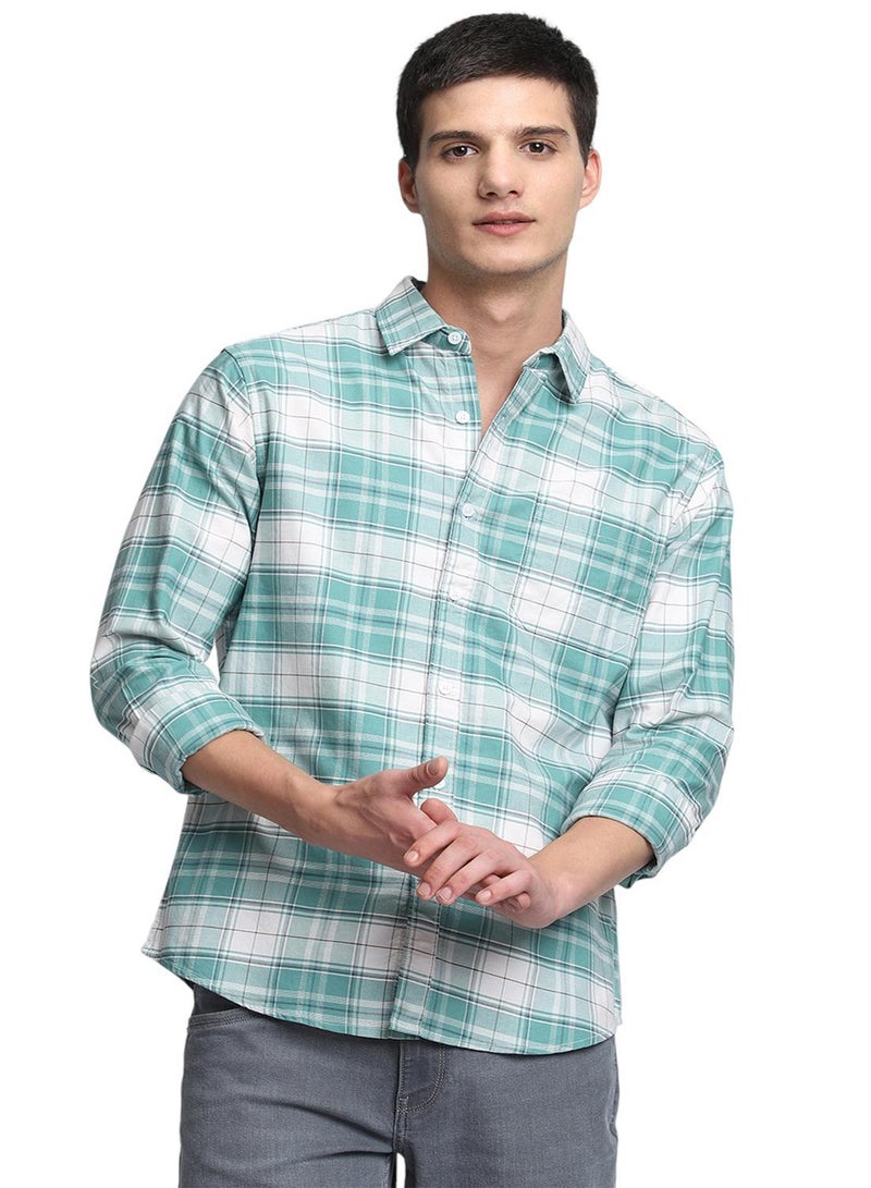 Dennis Lingo Men's Green 100% Cotton Checkered Button Down Shirt  - Image 2