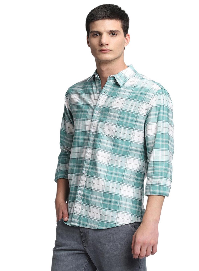 Dennis Lingo Men's Green 100% Cotton Checkered Button Down Shirt  - Image 3