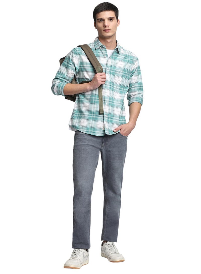 Dennis Lingo Men's Green 100% Cotton Checkered Button Down Shirt  - Image 1