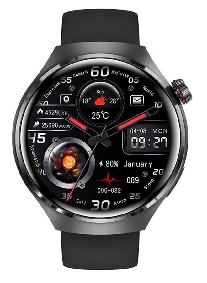 RollsTimi  Smart watch GT4PRO with Bluetooth call function (answering/making calls), fitness tracking watch with sleep monitoring function, suitable for iPhone/Android, IP68 waterproof, black tape - Image 2