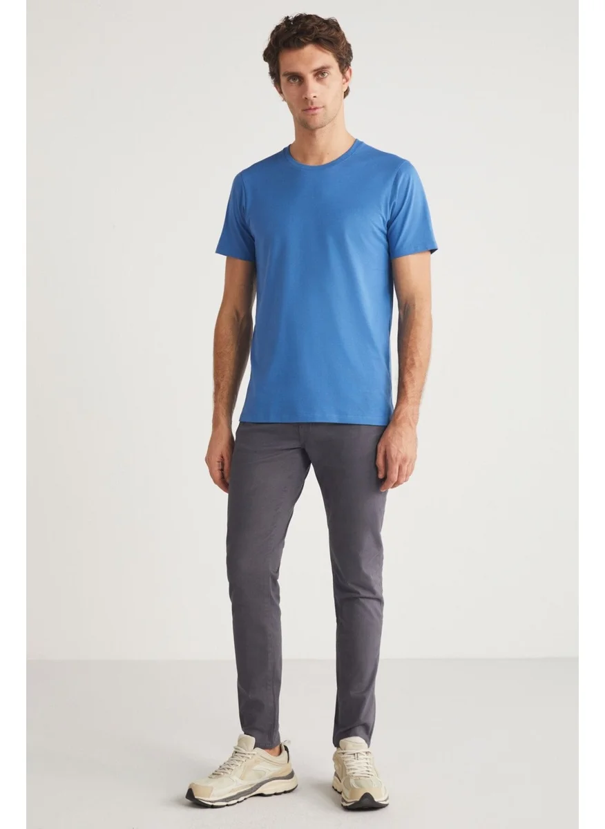 جريميلانج MICHEL Men's Slim Fit Slim Cut 100% Organic Cotton Basic Knitted Blue T-Shirt