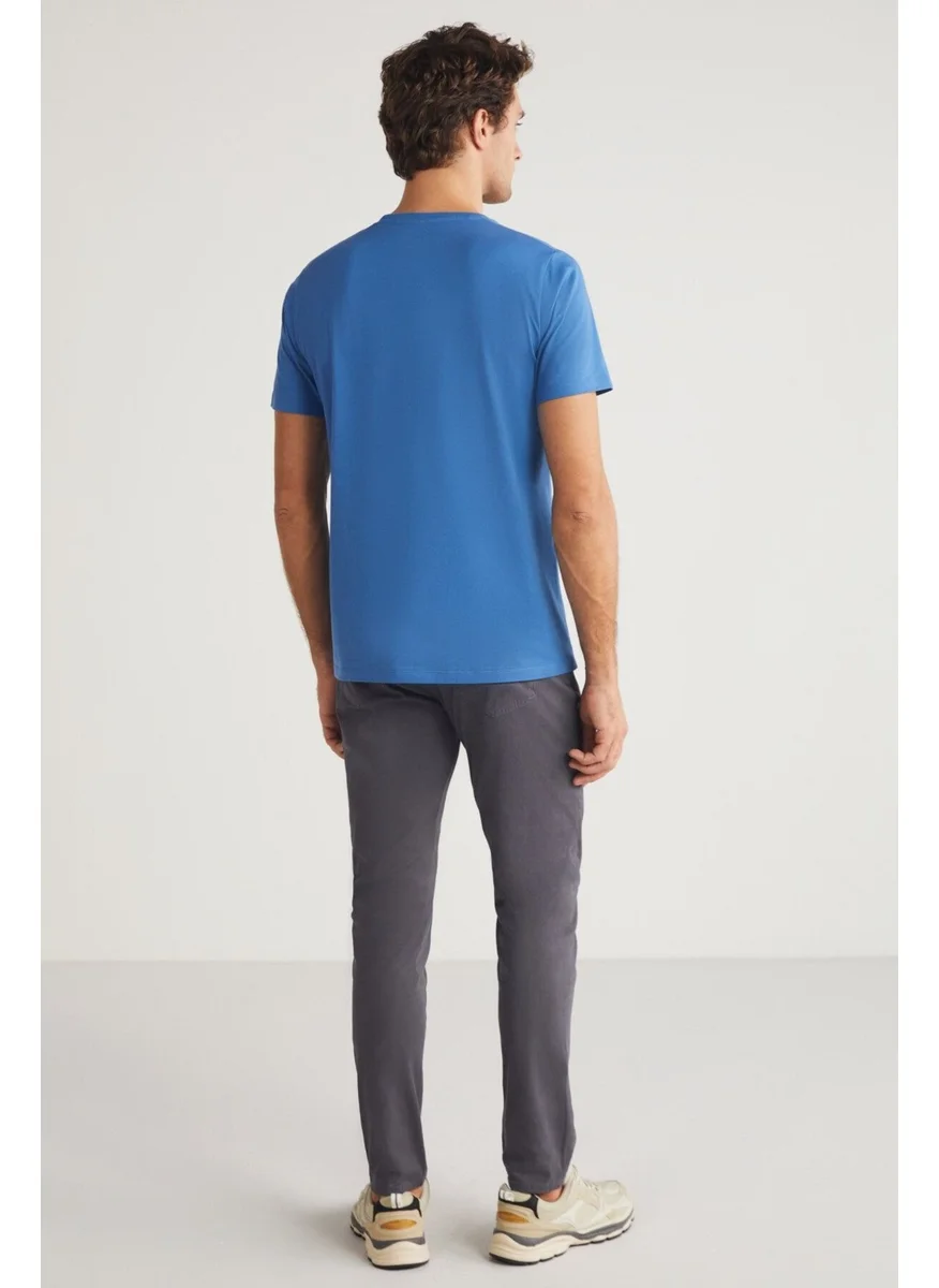 جريميلانج MICHEL Men's Slim Fit Slim Cut 100% Organic Cotton Basic Knitted Blue T-Shirt