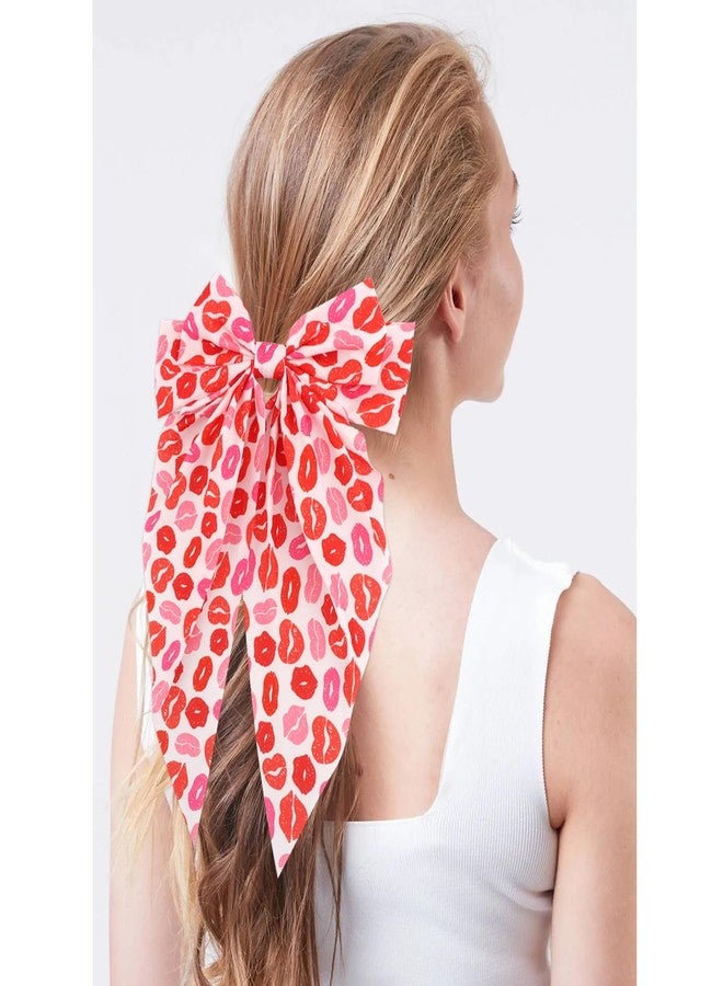 Atoden Valentines Hair Bows for Women Pink Red Long Tail Large Bow Hair Clips with Heart Print Valentine's Day Hair Accessories Valentines Day Gifts for Her 4Pcs - Image 4