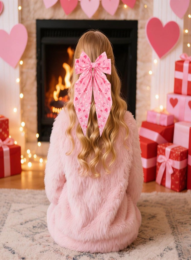 Atoden Valentines Hair Bows for Women Pink Red Long Tail Large Bow Hair Clips with Heart Print Valentine's Day Hair Accessories Valentines Day Gifts for Her 4Pcs - Image 2