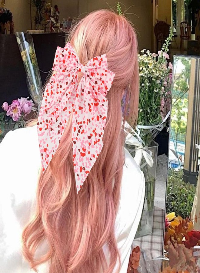 Atoden Valentines Hair Bows for Women Pink Red Long Tail Large Bow Hair Clips with Heart Print Valentine's Day Hair Accessories Valentines Day Gifts for Her 4Pcs - Image 3